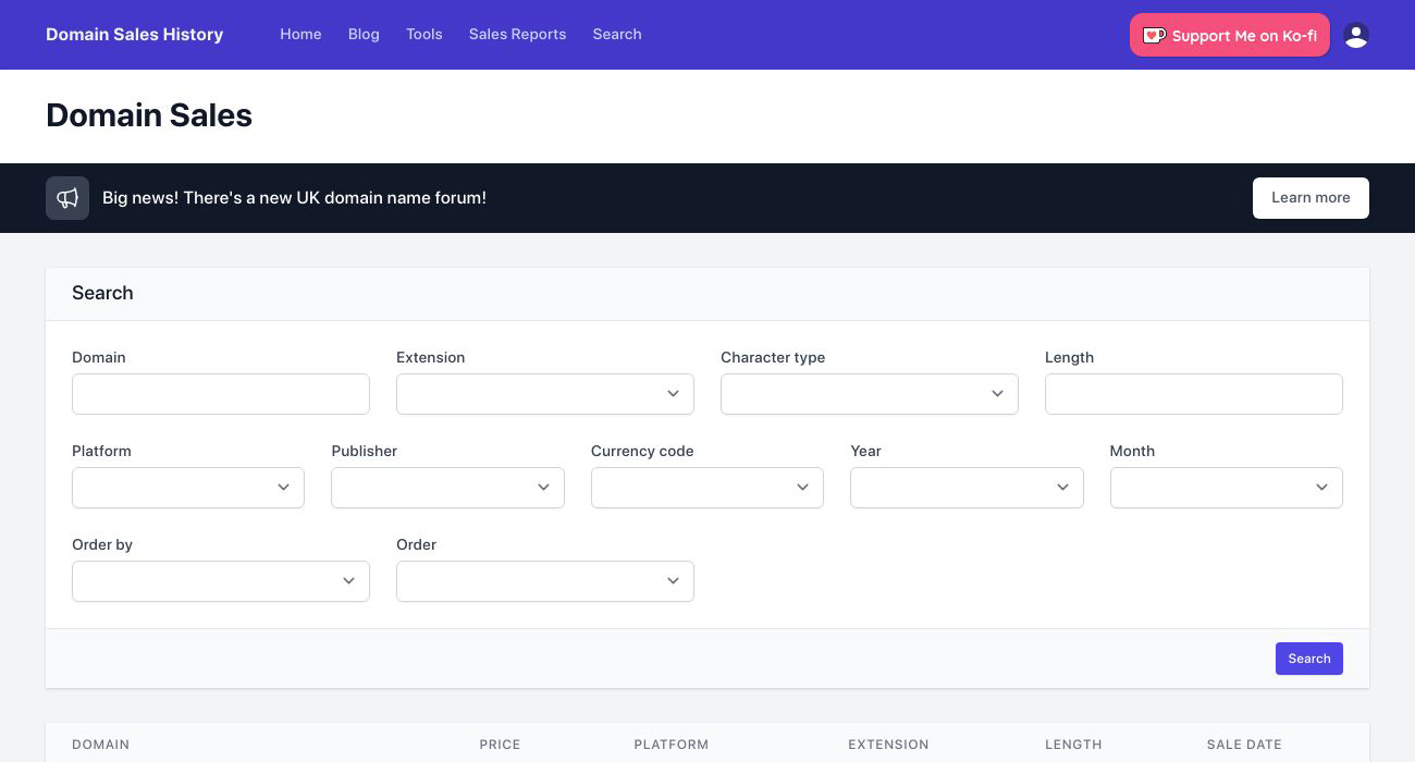 Domain Sales History (UK Domains)
