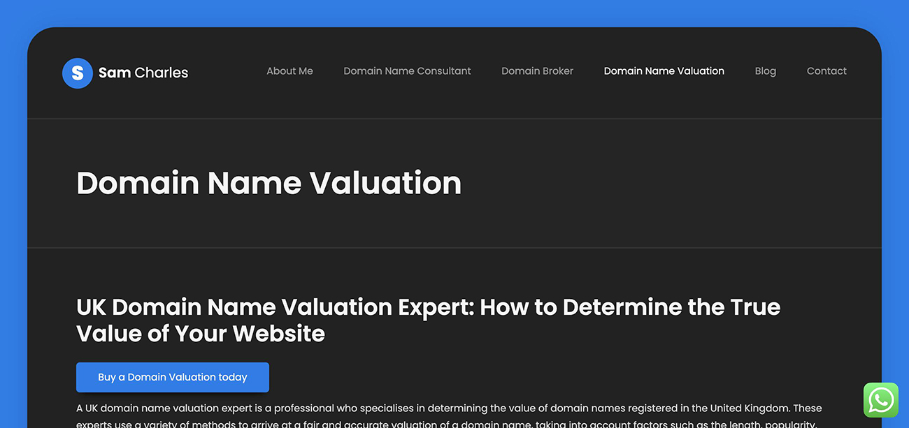 Sam Charles Domain Name Valuation